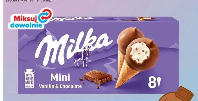 Lody rożki Milka Mini Vanilla & Chocolate 8-pak promocja w Carrefour