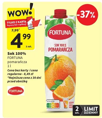 Sok 100% pomarańcza promocja w Intermarche