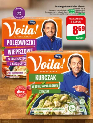 Danie gotowe polędwiczki wieprzowe w sosie grzybowym z kaszą gryczaną Voila! Lisner promocja w Dino
