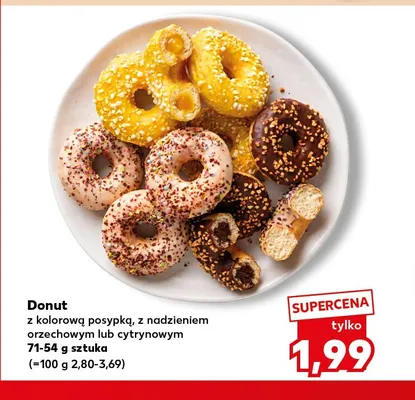 Donut z kolorową posypką z nadzieniem cytrynowym promocja w Kaufland