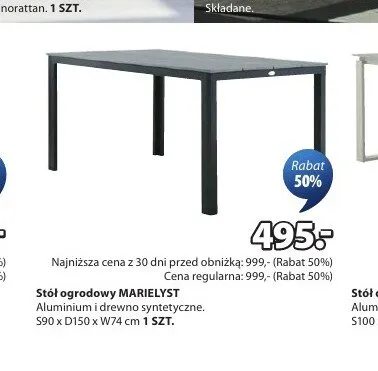 Stół ogrodowy MARIELYST aluminium i drewno syntetyczne S90 x D150 x W74cm promocja w Jysk