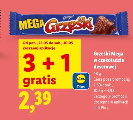 Wafelek Grześki Mega w czekoladzie deserowej promocja w Lidl