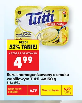 Serek homogenizowany o smaku waniliowym Tutti 4-pak 150g promocja w Biedronka