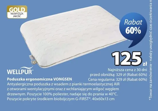 Poduszka ergonomiczna Vongsen Wellpur promocja w Jysk