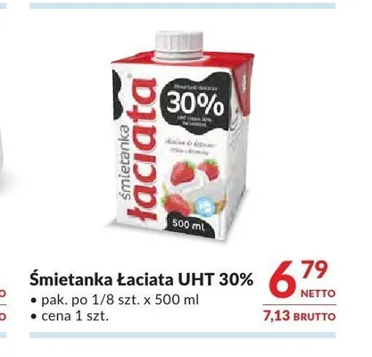 Śmietanka Łaciata UHT 30% promocja w Makro