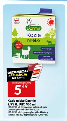 Kozie mleko Danmis UHT 2,5% promocja w Twój Market