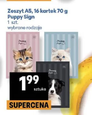 Zeszyt A5 16 kartek 70 g Puppy Sign promocja w Delikatesy Centrum
