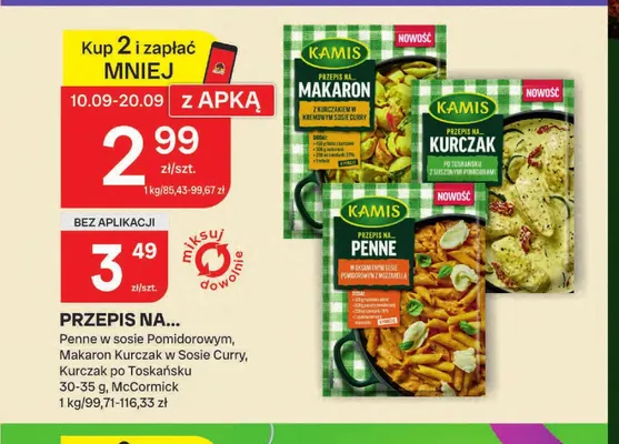 Mieszanka przypraw Kamis Przepis na Makaron z kurczakiem w kremowym sosie curry promocja w Chorten