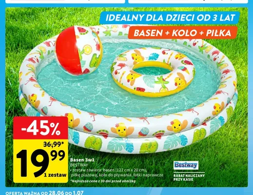 Zestaw basen + koło + piłka Bestway promocja w Intermarche
