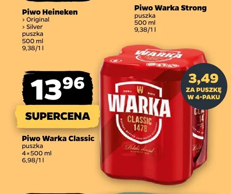 Piwo Warka Classic 4-pak promocja w Netto