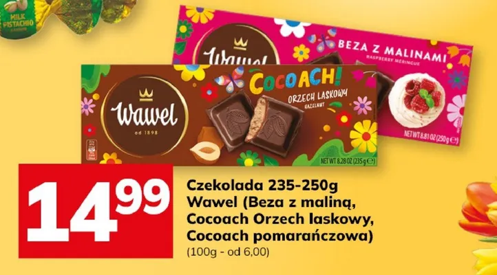 Czekolada 235-250g Wawel Beza z maliną, Cocoach Orzech laskowy, Cocoach pomarańczowa promocja w Hitpol