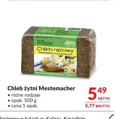 Chleb żytni razowy Mestemacher promocja w Makro