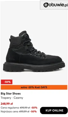 Trapery czarne Big Star Shoes promocja w eobuwie.pl