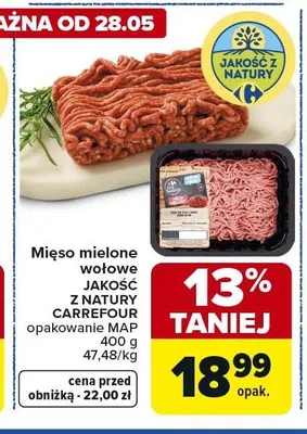 Mięso mielone wołowe Jakość z Natury Carrefour opakowanie MAP promocja w Carrefour