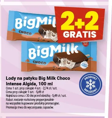 Lody na patyku Big Milk Choco Intense Algida promocja w Twój Market