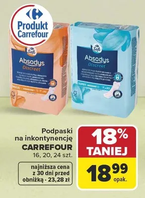 Podpaski na inkontynencję Carrefour Absodys Discreet 16 szt. promocja w Carrefour Market