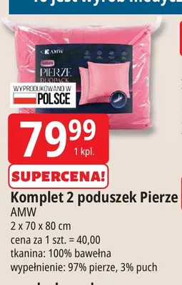 Komplet 2 poduszek Pierze AMW 2-pak 70x80 cm promocja w Leclerc