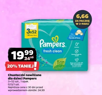 Chusteczki nawilżane dla dzieci Pampers Fresh Clean 3-pak promocja w Netto