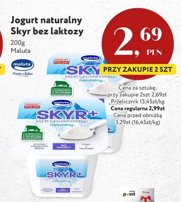 Jogurt naturalny Skyr bez laktozy Maluta promocja w Market Point