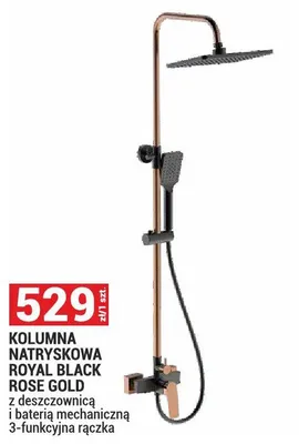 Kolumna natryskowa Royal Black Rose Gold z deszczownicą i baterią mechaniczną 3-funkcyjna rączka promocja w Merkury Market