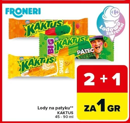 Lody na patyku Kaktus Froneri promocja w Carrefour