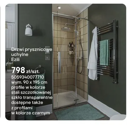 Drzwi prysznicowe uchylne Ezili 90x195 cm promocja w Castorama