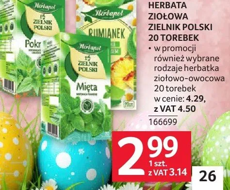 Herbata ziołowa ZIELNIK POLSKI 20 TOREBEK promocja w Selgros