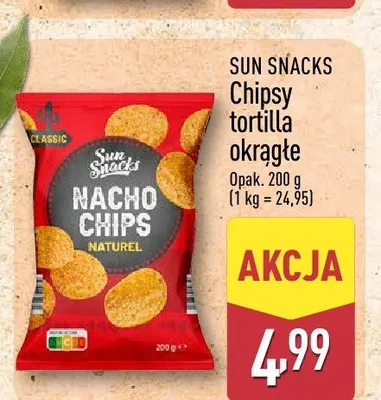 Chipsy tortilla okrągłe Sun Snacks promocja w Aldi