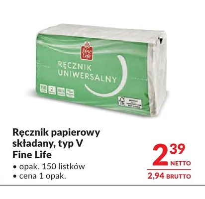 Ręcznik papierowy składany typ V Fine Life promocja w Makro