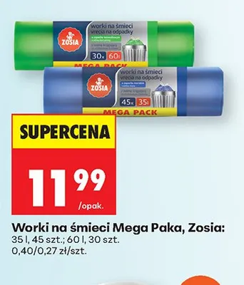 Worki na śmieci Mega Paka Zosia 60l promocja w Biedronka