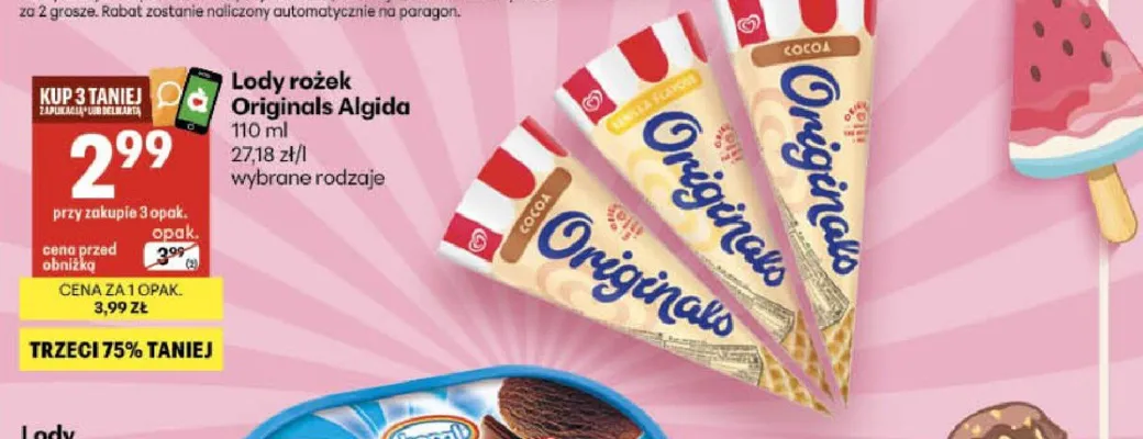 Lody rożek Originals Algida Vanilla Flavour promocja w Delikatesy Centrum
