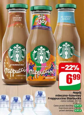 Napój mleczno-kawowy Frappuccino Starbucks Sip of Joy Caramel Brownie promocja w Dino