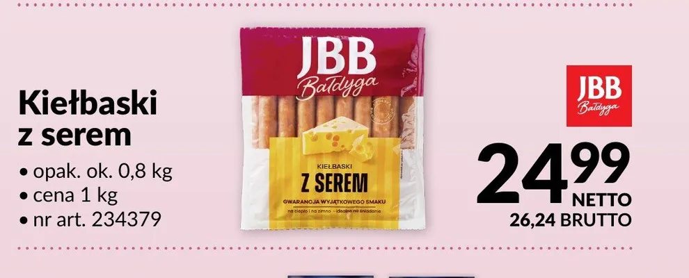 Kiełbaski z serem JBB Bałdyga promocja w Makro