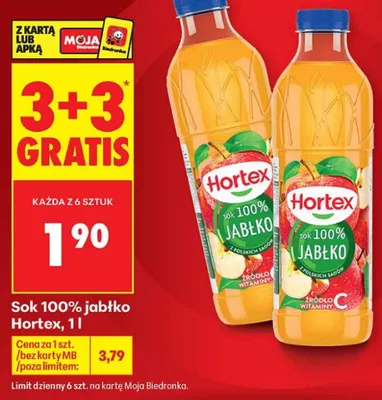 Sok 100% jabłko Hortex promocja w Biedronka