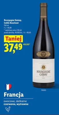 Wino czerwone wytrawne Bourgogne Gamay Collin Bourisset promocja w Lidl