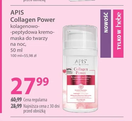 Kolagenowo-peptydowa kremomaska do twarzy na noc Collagen Power Apis promocja w Hebe