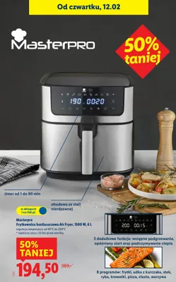 Masterpro Frytkownica beztłuszczowa Air Fryer, 1500 W, 6 L promocja w Lidl