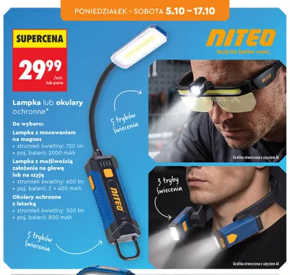 Lampka z możliwością założenia na głowę lub na szyję Niteo promocja w Biedronka