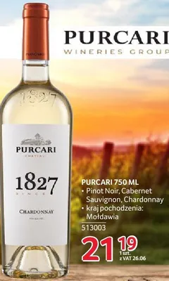 Wino Purcari 1827 Chardonnay 750 ml promocja w Selgros