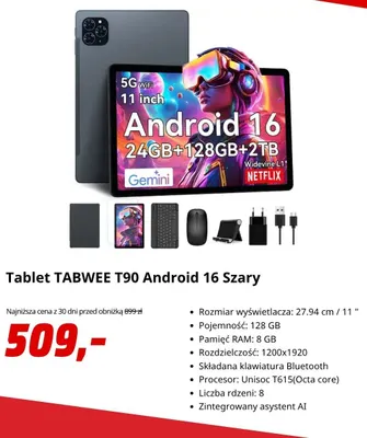 Tablet Tabwee T90 Android 16 szary promocja w Media Markt