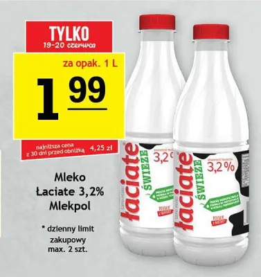 Mleko świeże Łaciate 3,2% Mlekpol promocja w Gram Market