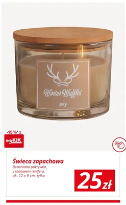 Świeca zapachowa drewniana pokrywka z motywem renifera promocja w KiK