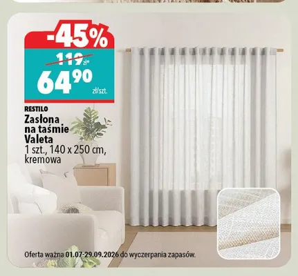 Zasłona na taśmie Restilo Valeta 140x250 cm promocja w Biedronka Home