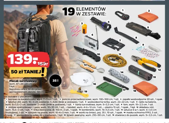 Plecak survivalowy 47x28x20 cm Netto promocja w Netto