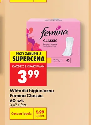 Wkładki higieniczne Femina Classic promocja w Biedronka