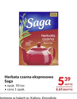 Herbata czarna ekspresowa Saga promocja w Makro