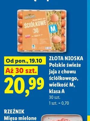 Jaja z chowu ściółkowego Złota Nioska wielkość M 30 szt promocja w Lidl