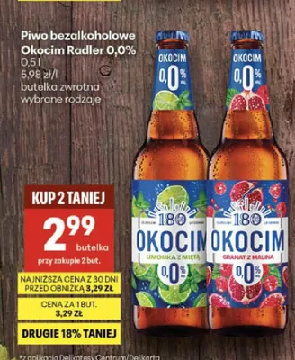 Piwo bezalkoholowe Okocim Radler Granat z Maliną promocja w Delikatesy Centrum