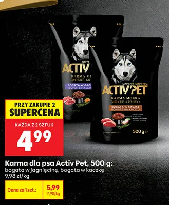 Karma mokra dla psa Activ'Pet bogata w jagnięcinę promocja w Biedronka