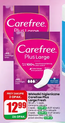 Wkładki higieniczne Carefree Plus Large Fresh promocja w Dino